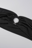 Svarta sexiga massiva spetsar, urholkade patchwork genomskinliga skinny jumpsuits med o-hals