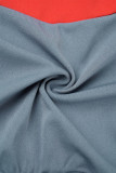 Azul céu casual patchwork contraste gola com zíper manga comprida duas peças