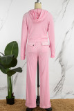 ピンクカジュアルソリッドパッチワークフード付きカラー長袖ツーピース