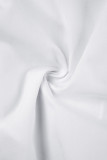 Top con colletto couverture con cordino in patchwork solido bianco casual da strada