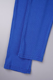 Blå Sexig Solid Patchwork Spänne V-hals Skinny Jumpsuits