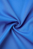 Casuale Solido Patchwork Colletto con risvolto manica lunga due pezzi blu