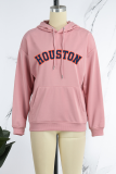 Rosa Casual Print Draw String Letter Hooded Collar Tops