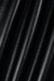 Zwart casual effen patchwork zaksplit kralen recht midden taille rechte effen kleur broek