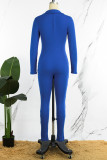 Blå Sexig Solid Patchwork Spänne V-hals Skinny Jumpsuits