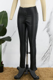 Матово-черные повседневные однотонные лоскутные узкие брюки-карандаш с высокой талией, однотонные брюки
