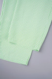 Colletto della camicia con fibbia patchwork a righe casual verde giallo a maniche lunghe in due pezzi