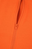Tangerine rouge Sweet Street solide évidé Patchwork cordon de serrage boucle col Mandarin manches longues deux pièces