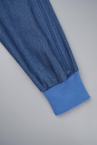Deep Blue Street Solid, urholkat lapptäcke Fickspänne Mandarinkrage Långärmad Två delar
