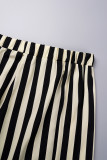 Camicia con stampa casual a righe in bianco e nero, colletto a maniche lunghe, due pezzi