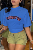 Marineblaue T-Shirts mit lässigem Straßendruck und O-Ausschnitt