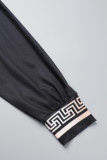 Zwart en wit casual patchwork met O-hals en lange mouwen, twee stukken