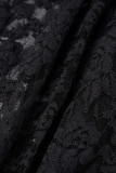 Svarta sexiga massiva spetsar, urholkade patchwork genomskinliga skinny jumpsuits med o-hals