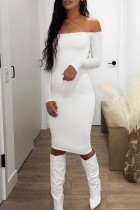 White Sexy Casual Solid Backless Off the Shoulder Long Sleeve Dresses