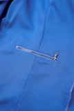 Blau Casual Solid Patchwork Turn-Back-Kragen Langarm Zweiteiler