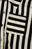 Col de chemise imprimé rayé décontracté noir et blanc à manches longues deux pièces