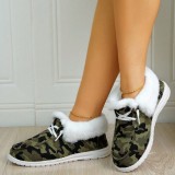 Army Green Casual Patchwork Printing Round Keep Warm Comfortable Out Door Flats Shoes
