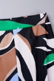 Multicolore élégant imprimé patchwork col rond manches courtes deux pièces