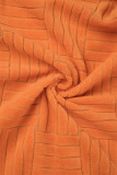 Tangerine Red Street Solid Patchwork Draw String Ficka Dragkedja Hooded Collar Lång ärm Två delar
