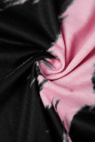 ブラック ピンク カジュアル プリント ベーシック O ネック T シャツ