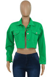 Grüne, lässige, einfarbige Oberbekleidung mit Taschen und Schnallenknöpfen und Umlegekragen