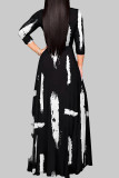 Schwarze, elegante, bedruckte Bandage-Patchwork-Kleider mit V-Ausschnitt und bedrucktem Kleid