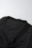 Zwarte sexy effen uitgeholde skinny jumpsuits met o-hals