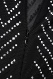 Черные сексуальные лоскутные прозрачные асимметричные платья с длинными рукавами и воротником-половиной (с трусиками)