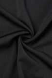 ブラック カジュアル レタープリント パッチワーク フード付き 襟 長袖 XNUMXピース