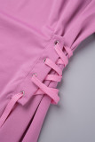 Розовые повседневные однотонные лоскутные платья-юбки с открытыми плечами и перекрестными бретелями