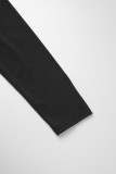 Robes décontractées noires à manches longues avec col à capuche et fente unie