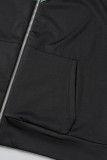 Negro Casual Estampado de camuflaje Patchwork Cuello con capucha Manga larga Dos piezas