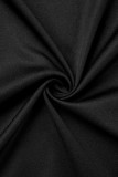 Negro casual patchwork contraste cuello con capucha manga larga dos piezas