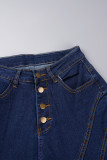 Jeans skinny in denim a vita alta con bottoni patchwork solidi casual blu scuro