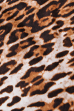 Леопардовый принт Повседневная печать Пэчворк Круглый вырез Большие размеры Из двух частей