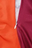 Vestido laranja casual estampado patchwork fenda com decote em V vestidos de manga curta
