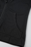 Colarinho preto casual estampa carta patchwork com capuz manga longa duas peças