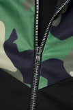 Nero Casual Camouflage Stampa Patchwork Colletto con cappuccio Manica lunga Due pezzi