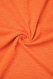 Camisetas casuais pretas laranja com estampa de rua patchwork com gola O