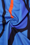 Blå Casual Print Patchwork V-hals vanliga Jumpsuits