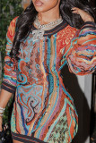 Цветное повседневное платье с принтом в стиле пэчворк с круглым вырезом и принтом Платья