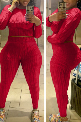 Red Casual Solid Patchwork O Neck Long Sleeve Two Pieces