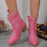 Розовые повседневные удобные уличные туфли с острым носком и вышивкой в ​​стиле пэчворк (высота каблука 1.77 дюйма)