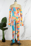 Colour Sexy Casual Print Backless Off the Shoulder Skinny Jumpsuits