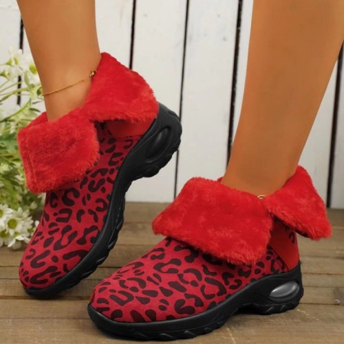 Zapatos de exterior cómodos y cálidos redondos con retales informales rojos