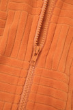 Tangerine Red Street Solid Patchwork Draw String Ficka Dragkedja Hooded Collar Lång ärm Två delar
