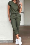 Grey Casual Solid Basic O Neck Short Sleeve Two Pieces