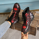 Patchwork décontracté rouge noir imprimé rond chaussures de porte confortables