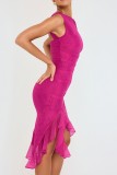 Purple Casual Solid Fold Asymmetrical O Neck Sleeveless Dress Dresses