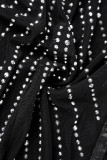 Robes noires sexy en patchwork, transparentes, asymétriques, demi-col roulé, manches longues (avec culotte)
